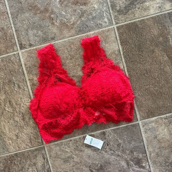Aerie Eyelash Lace Plunge Bralette Chilly Red Size Small - Picture 6 of 12